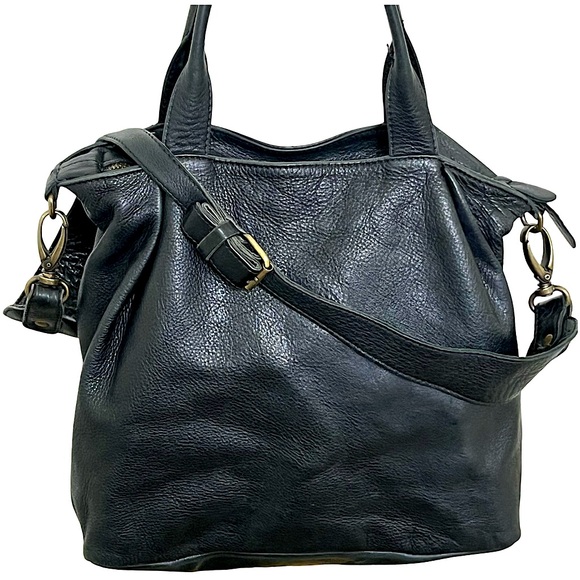 Sofia C Oversized Italian Leather Crossbody Tote Bag Black Boho Casual Slouchy - Picture 2 of 13